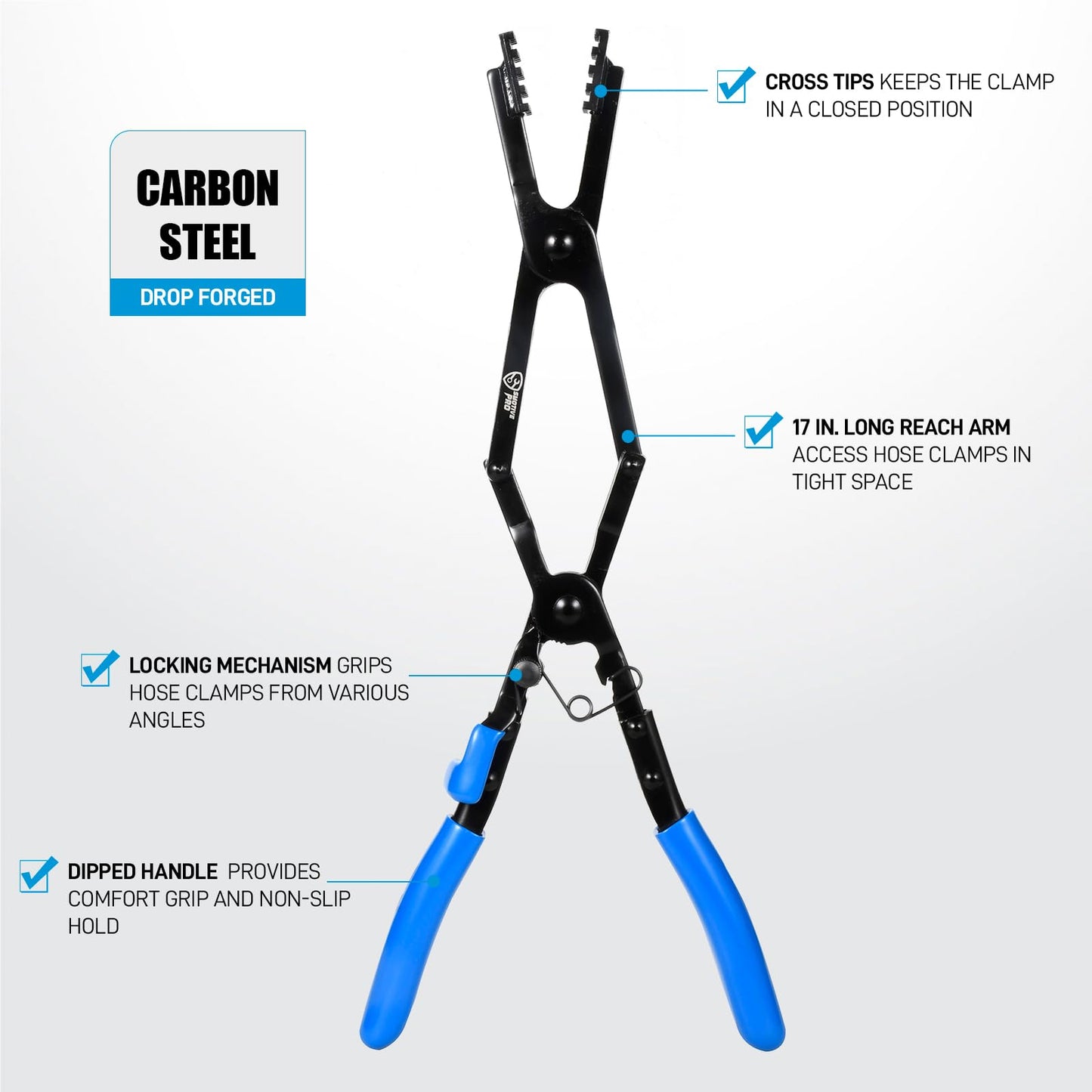 17" Long Reach Hose Clamp Pliers with Locking Mechanism, Extra Long Reach Hose Clamp Pliers for Hard-to-Reach Hoses