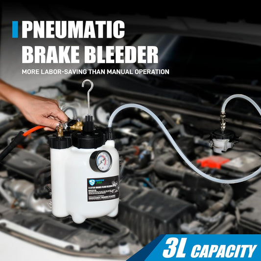 3L Pneumatic Pressure Vacuum Brake Bleeder Kit, One Man Professional Brake Bleeder Kit with 1L Catch Bottle & 3 Adapters for Most Brake Mast Cylinder Reservoirs