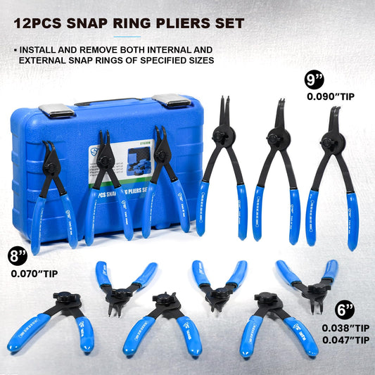 12 Piece Versatile Retaining Snap Ring Pliers set