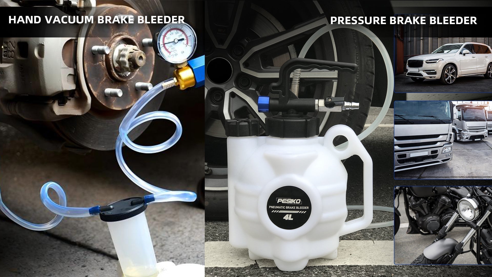 Hand vacuum brake bleeder and pressure brake bleeder comparison for brake fluid service