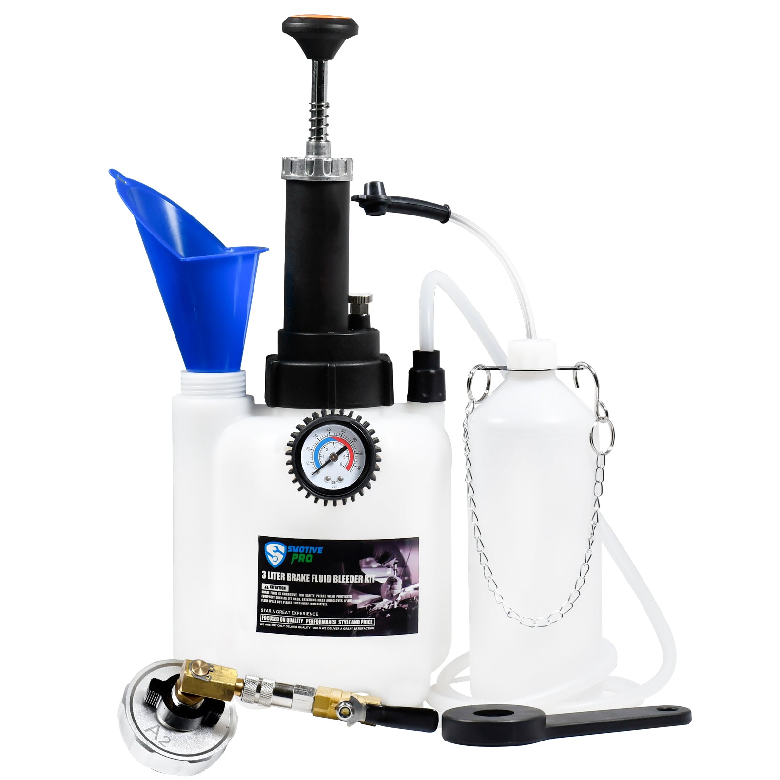 3L manual brake bleeder fluid pump with aluminum master cylinder adapter