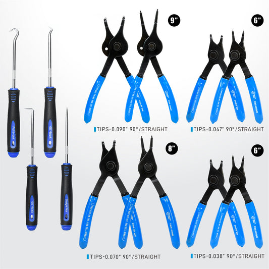 8-Piece Heavy Duty Convertible Internal External Snap Ring Pliers Set