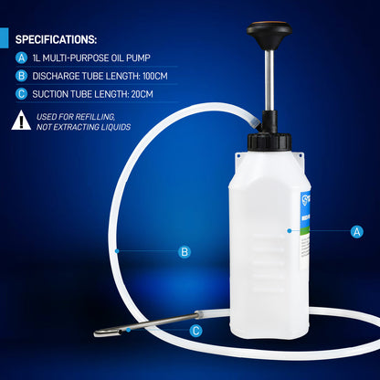 SMOTIVEPRO 1.05 Quart / 1 Liter Multi-Purpose Oil Pump, Hand Fluid Transfer Pump for Engine, Transmission and Gear Oils, Precision Fluid Dispensing in Tight Spaces