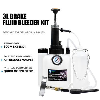 3L Manual Brake Bleeder Fluid Pump and 1L Waste Oil Bottle, A1 (78.6mm) aluminum master cylinder adapter