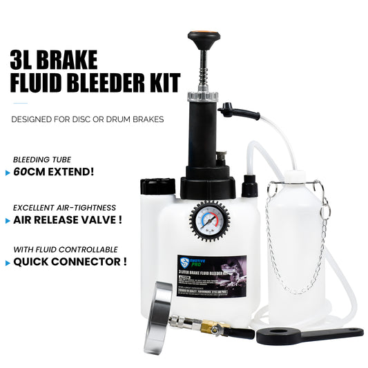 3L Manual Brake Bleeder Fluid Pump and 1L Waste Oil Bottle, A1 (78.6mm) aluminum master cylinder adapter