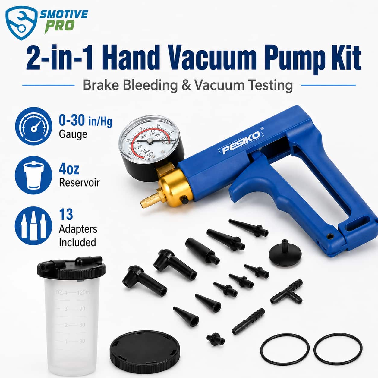 2-in-1 hand vacuum pump brake bleeder kit with gauge and accessories