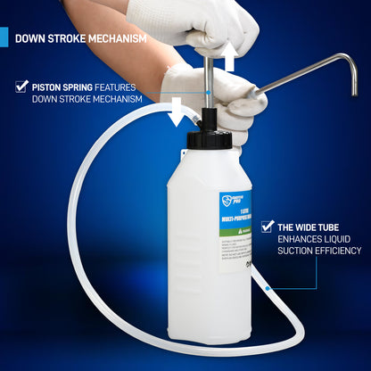 SMOTIVEPRO 1.05 Quart / 1 Liter Multi-Purpose Oil Pump, Hand Fluid Transfer Pump for Engine, Transmission and Gear Oils, Precision Fluid Dispensing in Tight Spaces