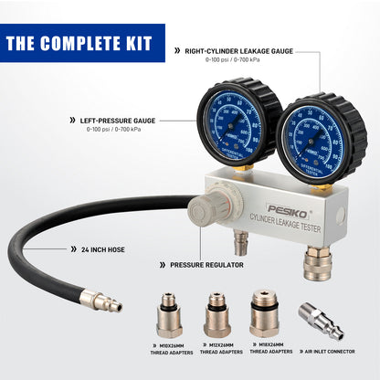 Cylinder Leak Tester Kit, Dual-Gauge 0-100PSI/700kPa