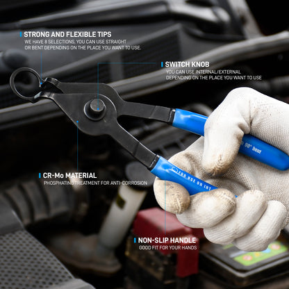 8-Piece Heavy Duty Convertible Internal External Snap Ring Pliers Set