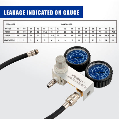 Cylinder Leak Tester Kit, Dual-Gauge 0-100PSI/700kPa
