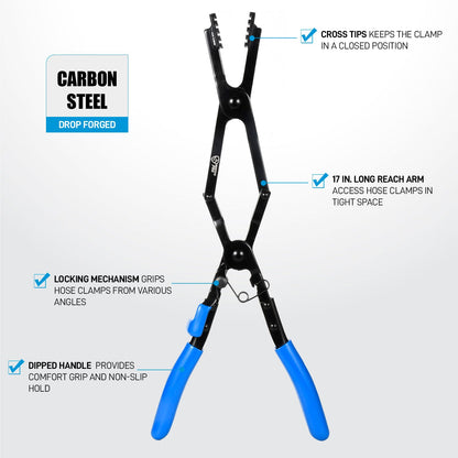17" Long Reach Hose Clamp Pliers with Locking Mechanism
