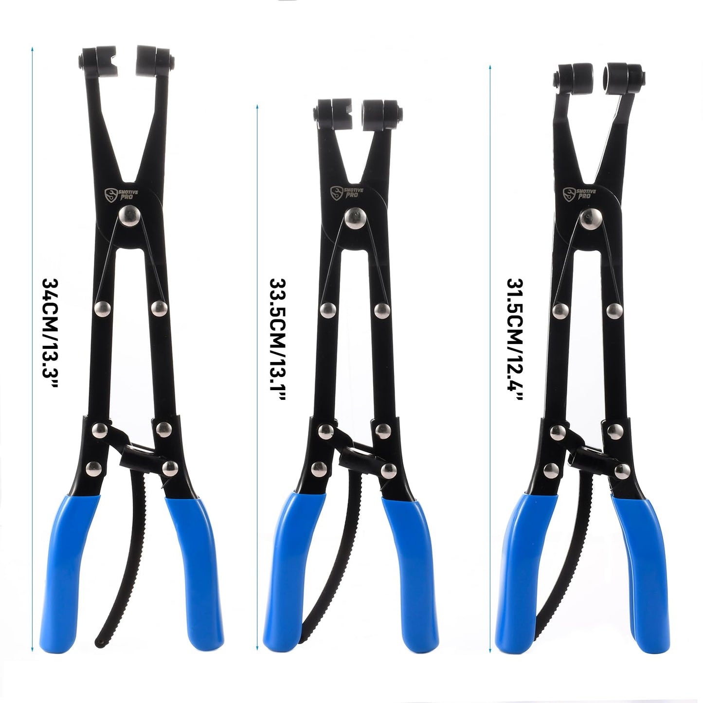 3-Piece Hose Clamp Pliers Set with Locking Assist - 45°/90°/Straight Heads & Rotatable Clamp Jaw - Professional Hose Clamp Tool for 1.1"-2.3" (3-6cm) Hose Clamps