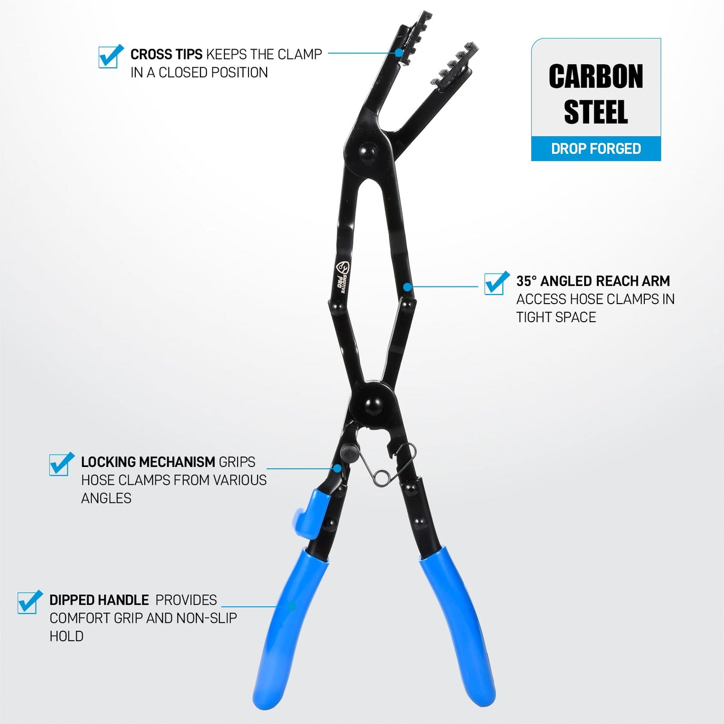 35 Degree Long Hose Clamp Pliers with Locking Mechanism, Extra Long Reach Hose Clamp Pliers for Hard-to-Reach Hoses