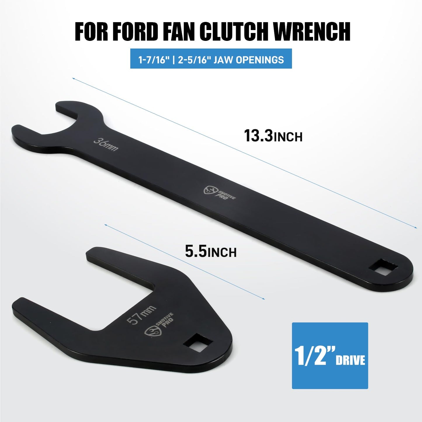 4-Piece Fan Clutch Removal Tool Kit, 32mm 36mm 40mm 57mm Fan Clutch Wrench and 15" Water Pump Pulley Holder Removal Tool for BMW, Ford, GM, Dodge,Jeep
