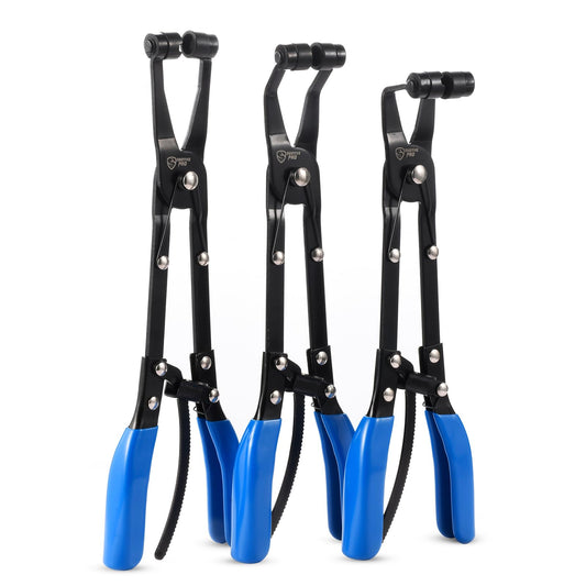 3-Piece Hose Clamp Pliers Set with Locking Assist - 45°/90°/Straight Heads & Rotatable Clamp Jaw - Professional Hose Clamp Tool for 1.1"-2.3" (3-6cm) Hose Clamps