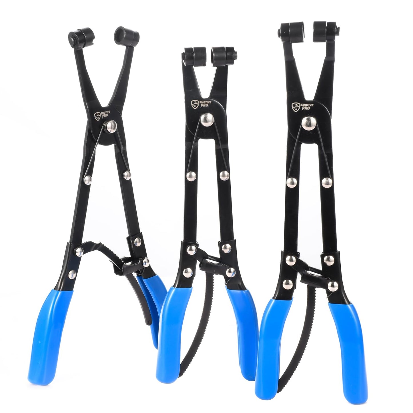 3-Piece Hose Clamp Pliers Set with Locking Assist - 45°/90°/Straight Heads & Rotatable Clamp Jaw - Professional Hose Clamp Tool for 1.1"-2.3" (3-6cm) Hose Clamps