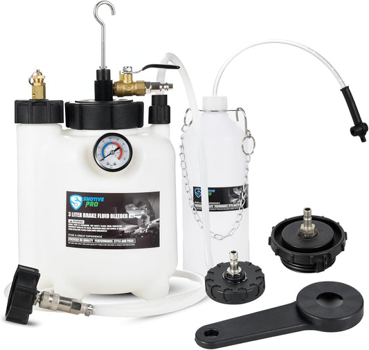 3L Pneumatic Pressure Vacuum Brake Bleeder Kit, One Man Professional Brake Bleeder Kit with 1L Catch Bottle & 3 Adapters for Most Brake Mast Cylinder Reservoirs