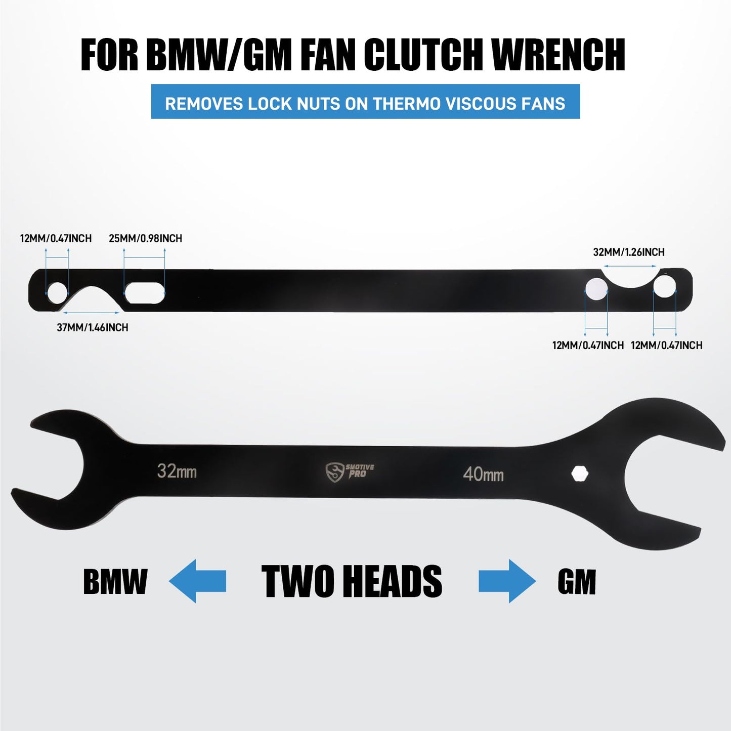 4-Piece Fan Clutch Removal Tool Kit, 32mm 36mm 40mm 57mm Fan Clutch Wrench and 15" Water Pump Pulley Holder Removal Tool for BMW, Ford, GM, Dodge,Jeep