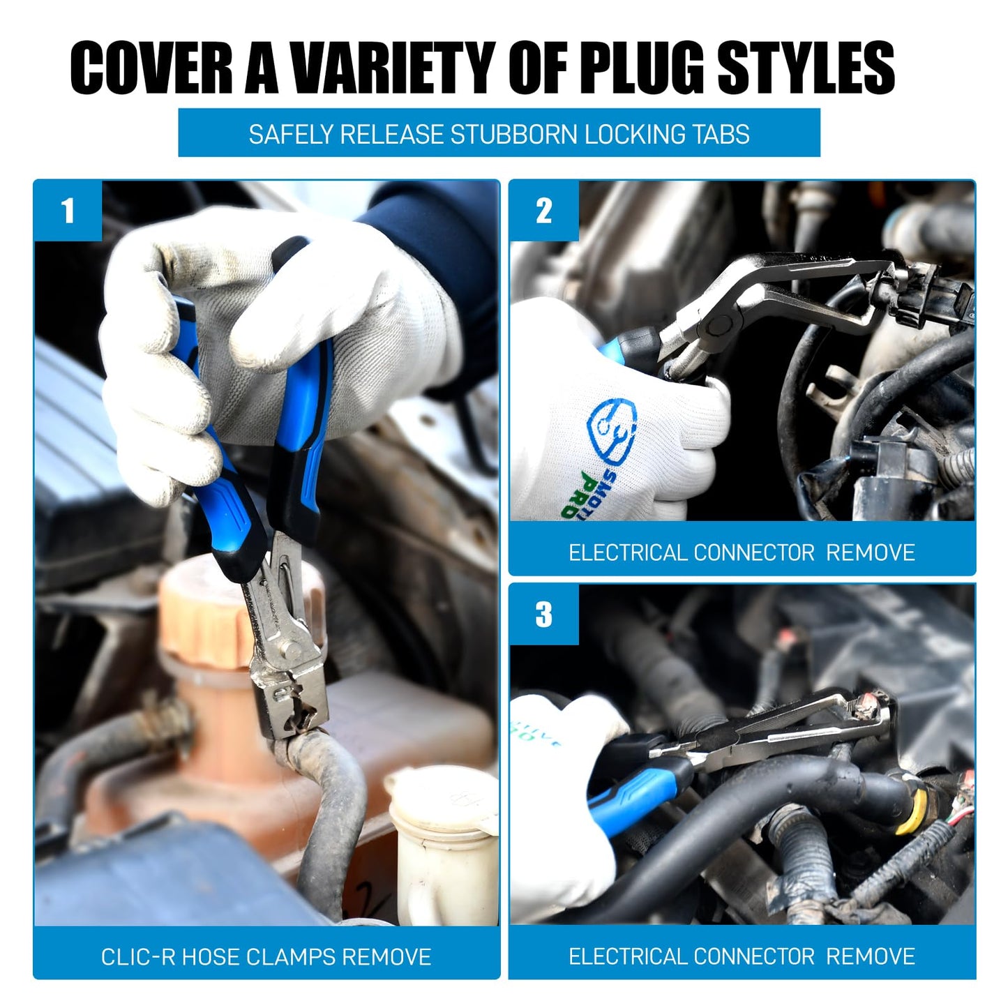 3-Piece Electrical Disconnect Pliers, Hose Clamp Pliers and Automotive Electrical Plug Connector Disconnect Tool Kit, Professional Electrical Connector Removal Tool