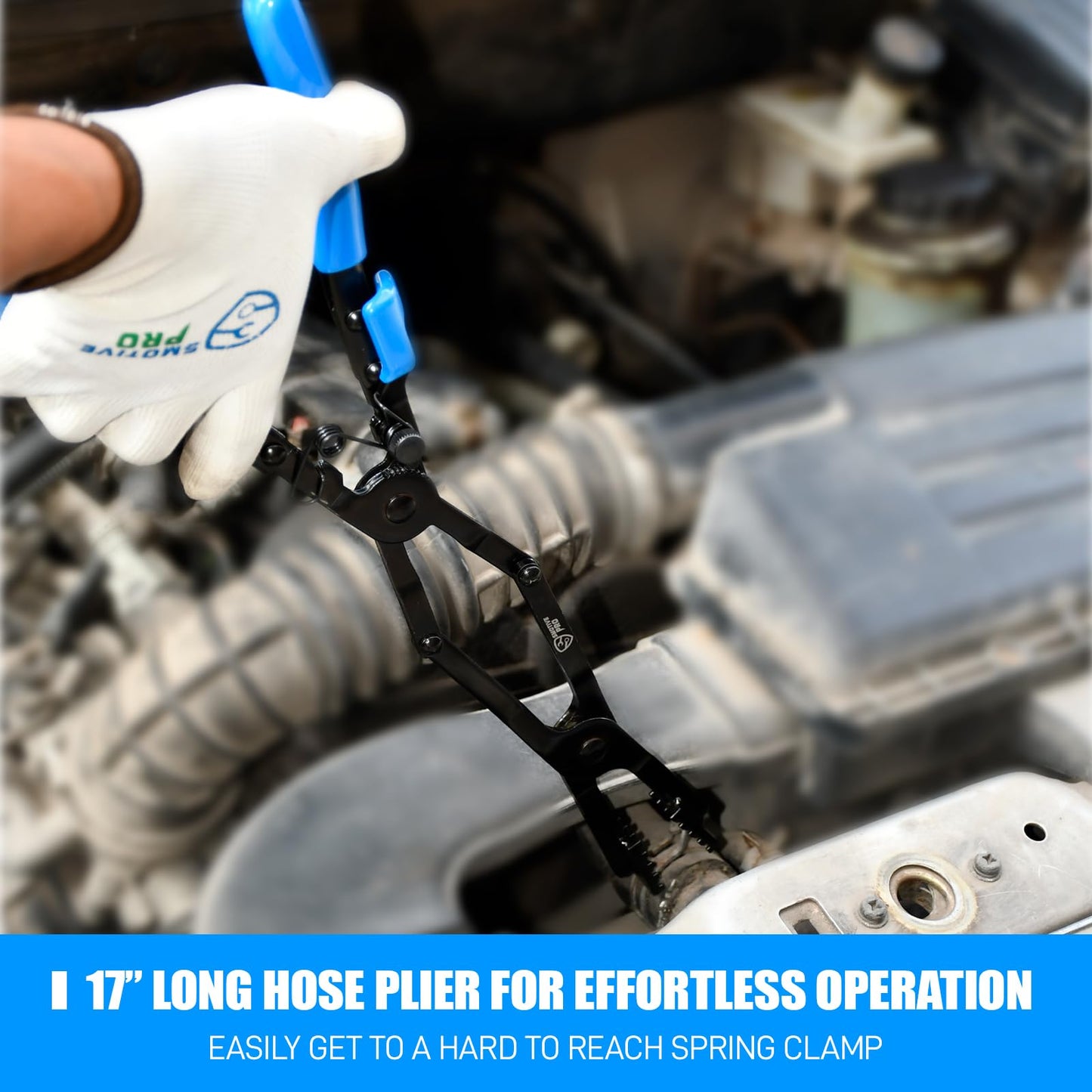 17" Long Reach Hose Clamp Pliers with Locking Mechanism, Extra Long Reach Hose Clamp Pliers for Hard-to-Reach Hoses