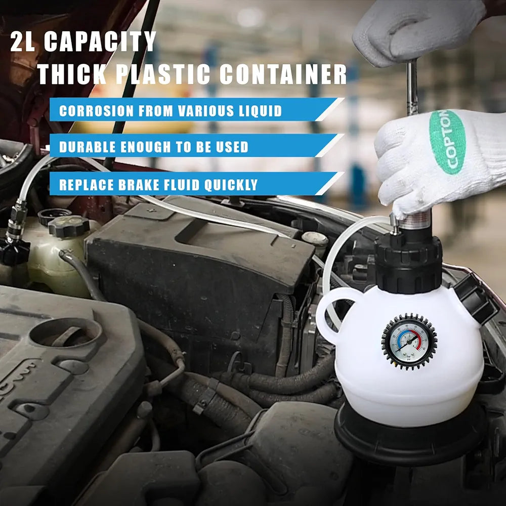 2L Manual Brake Bleeder Fluid Pump, One Man Professional Brake Bleeder Kit Suitable for Most European Brake Mast Cylinder Reservoirs