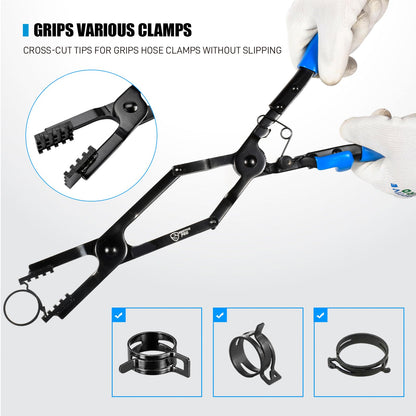 17" Long Reach Hose Clamp Pliers with Locking Mechanism