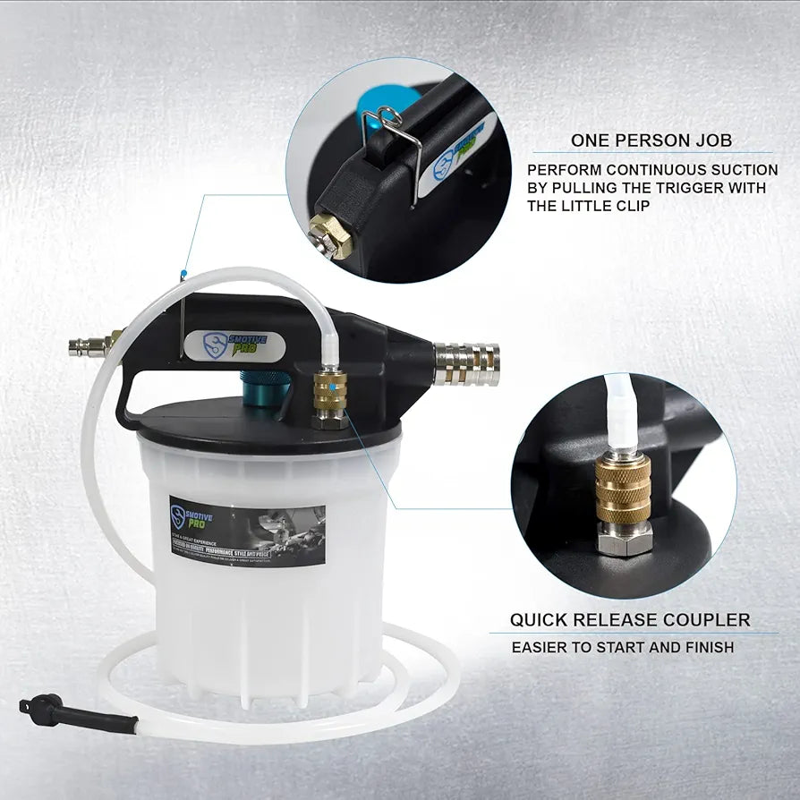 Pneumatic 2L Vacuum Brake Bleeder Fluid Extractor Pump Kit,Hands-Free Operation Air Pressure Brake Bleeder Tool with Adapters & 1L Refilling Bottle