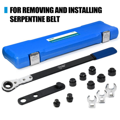 13-Piece Extended-Reach Ratcheting Serpentine Belt Tool Kit