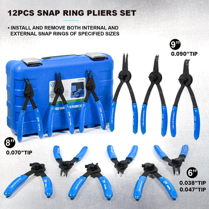 12 Piece Versatile Retaining Snap Ring Pliers set