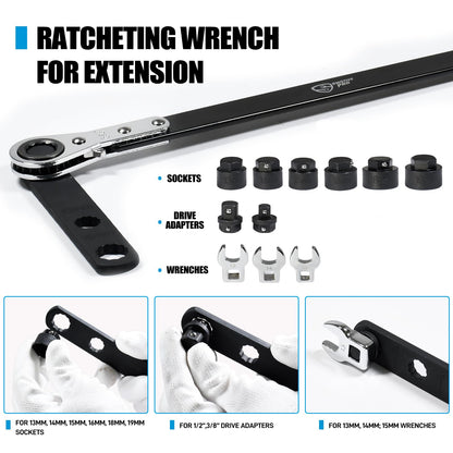 13-Piece Extended-Reach Ratcheting Serpentine Belt Tool Kit