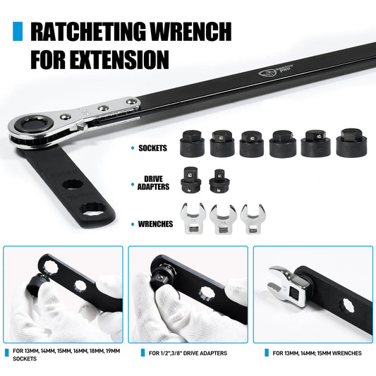 13-Piece Extended-Reach Ratcheting Serpentine Belt Tool Kit