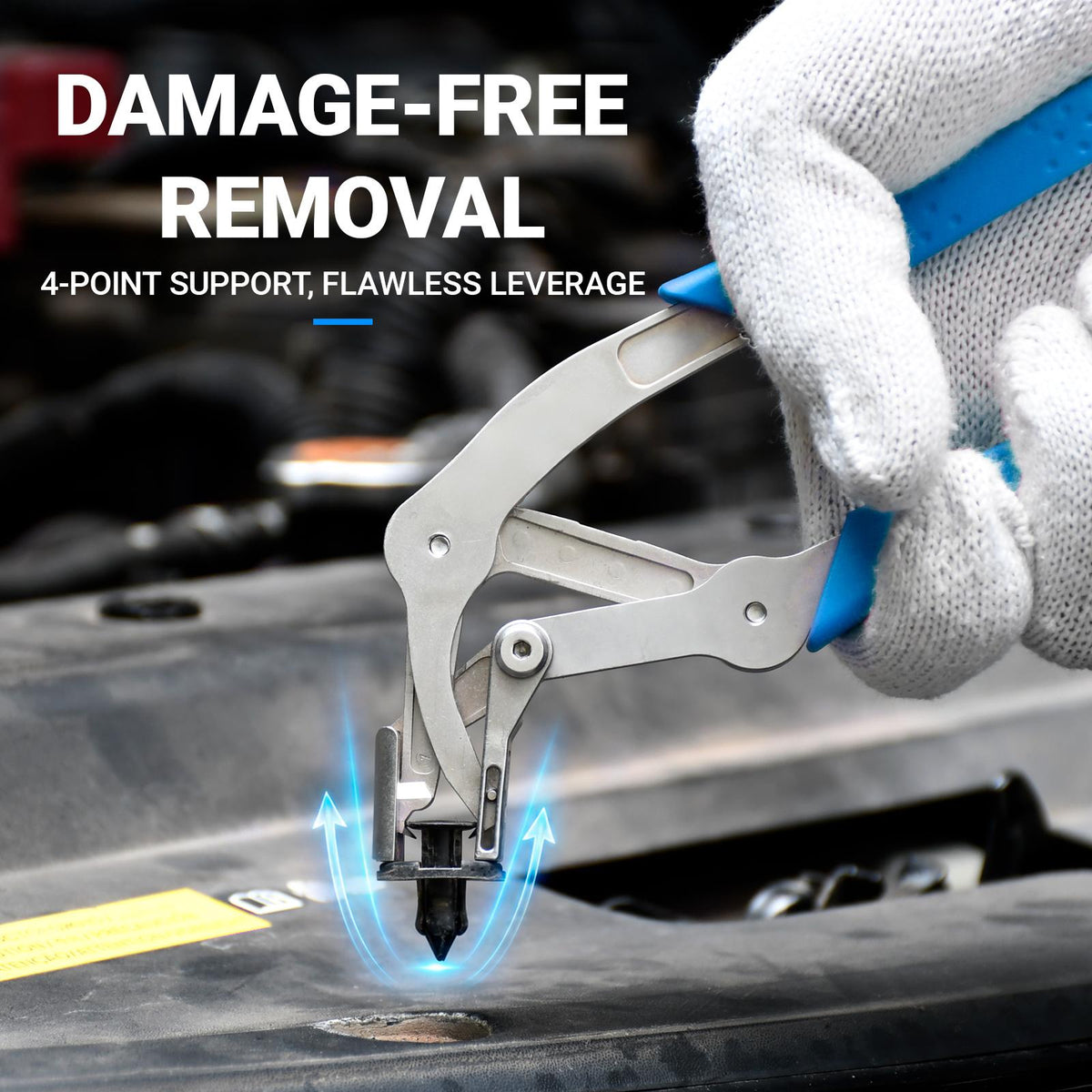 Four-point clip pliers lifting automotive push pin