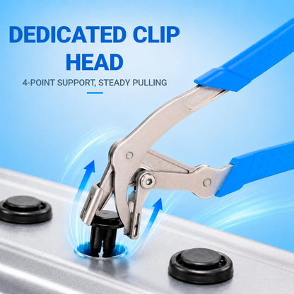 Four-point support clip head on blue pliers