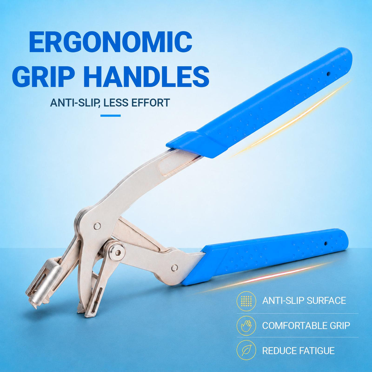 Ergonomic anti-slip handles on blue car clip pliers