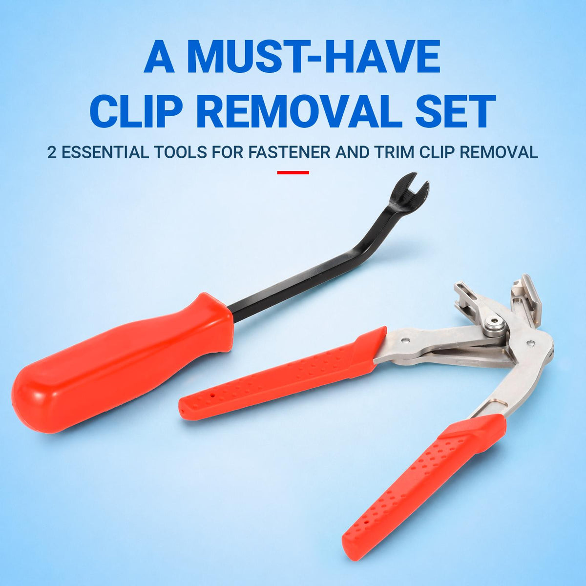 Two-piece red automotive clip removal tool set